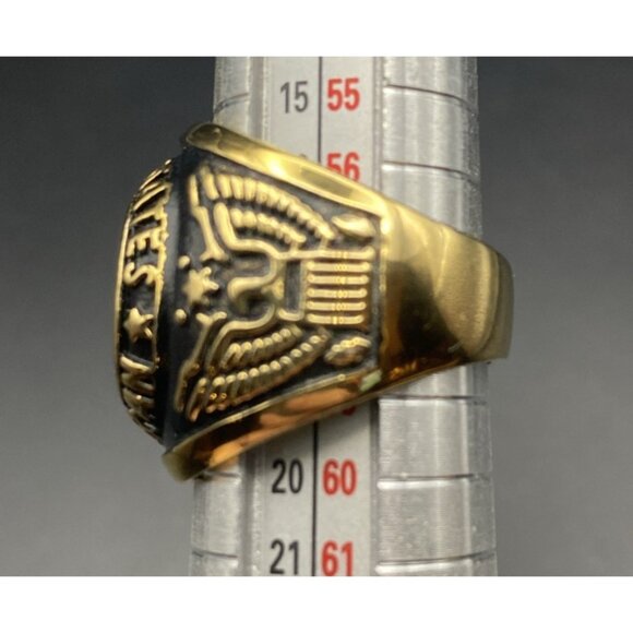 US Veteran Gold Tone Signet Ring Size 8 Military Tribute Unisex All Branches - Picture 11 of 12